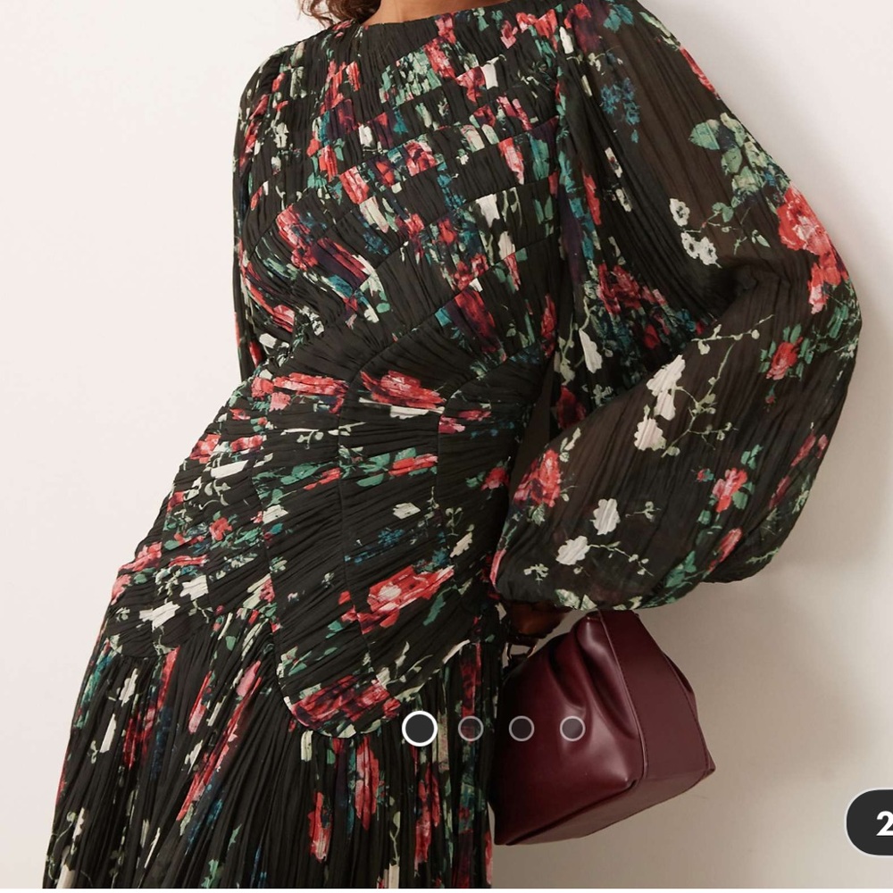 ASOS Floral Long Sleeve Dress - Black and Red
